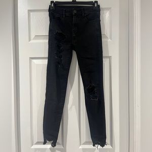 Womens Black Ripped Skinny Jeans - American Eagle Size 0 Short